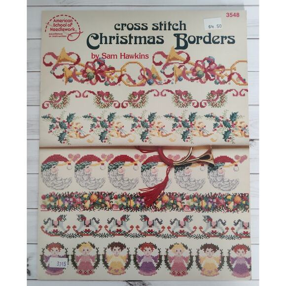 Christmas Borders Cross Stitch Patterns Santa, Angels, Holly, Ornaments, Wreaths - Picture 1 of 2
